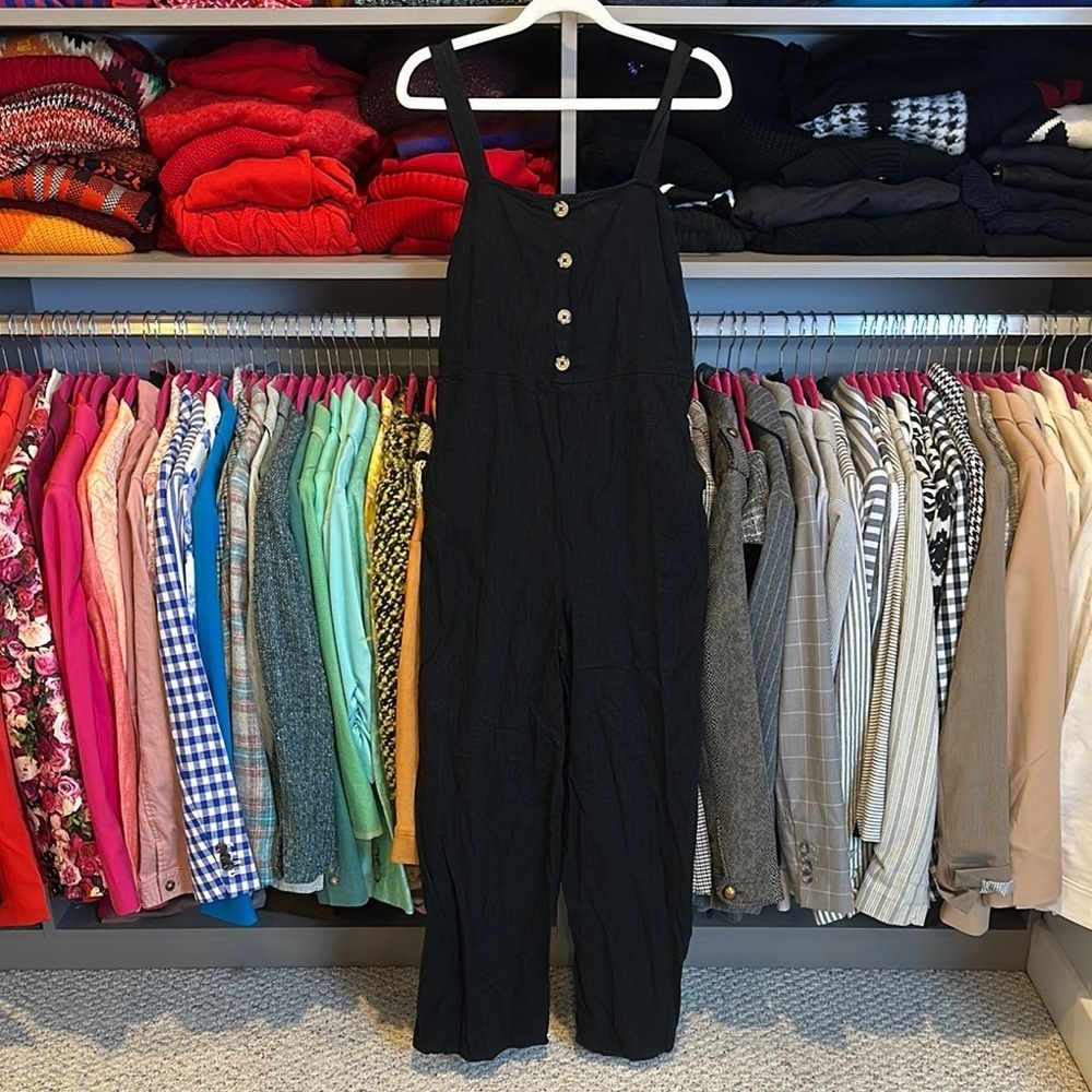 Wild Fable black smocked back 2 pocket linen blend jumpsuit size XS